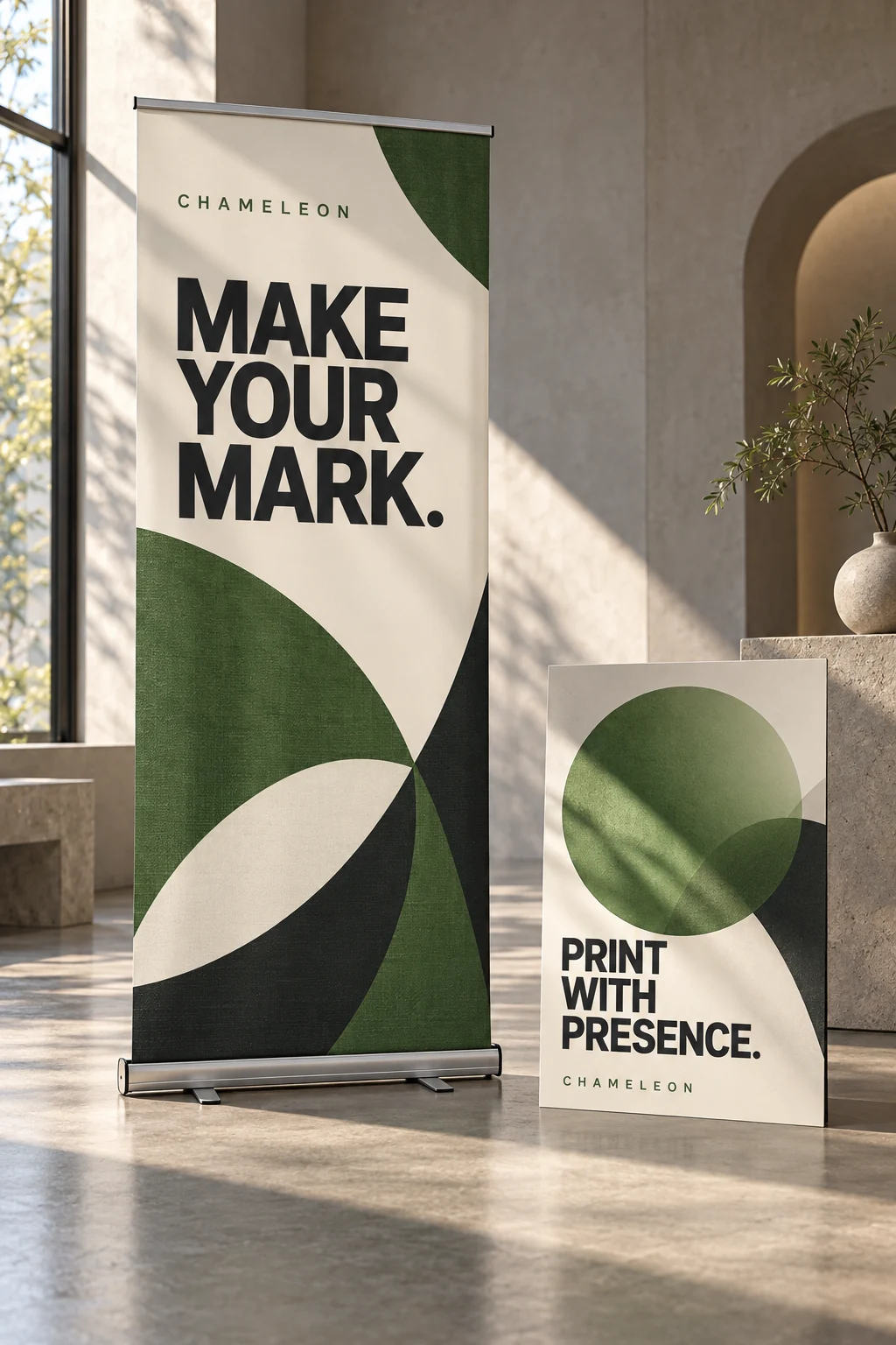 Illustrative Chameleon-branded sign and banner concept